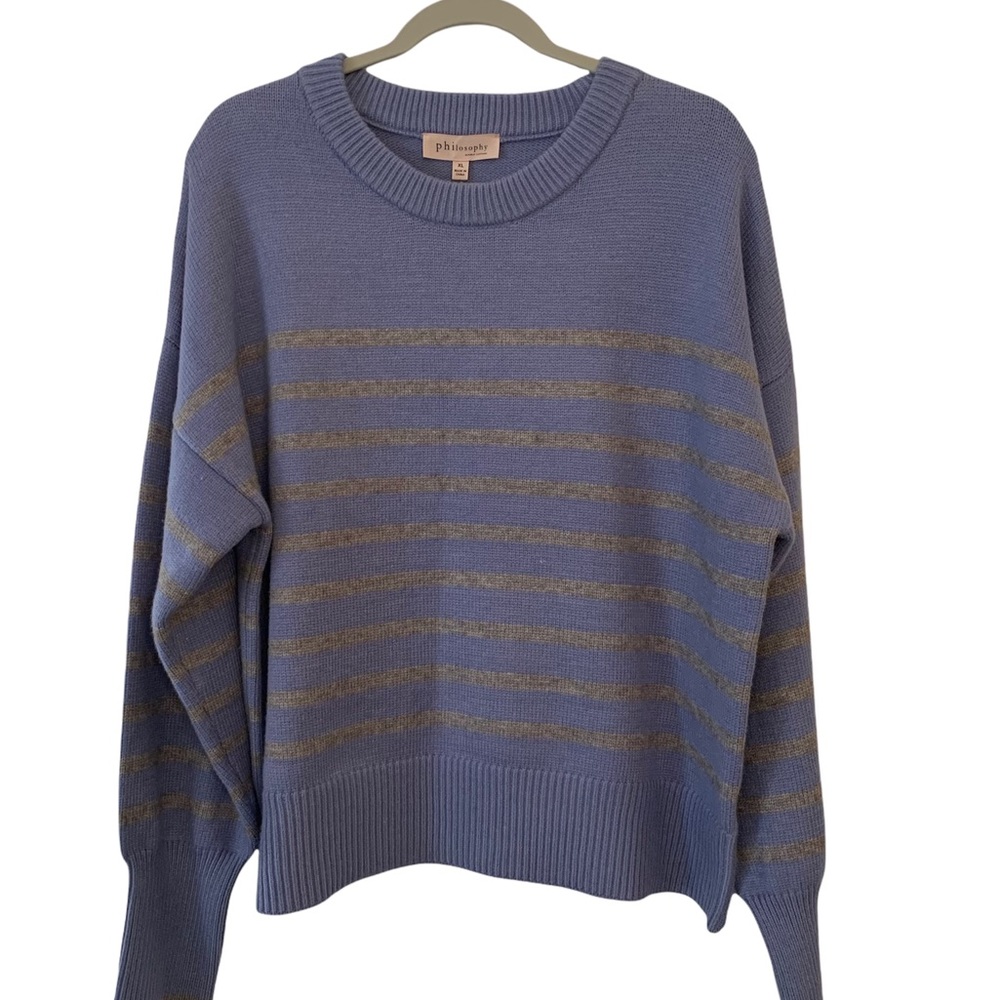 Philosophy Gray and Paris Blue Stripe Soft Pullover Sweater Size XL NWT Gift